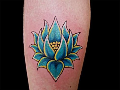 Blue Colour Lotus Tattoo