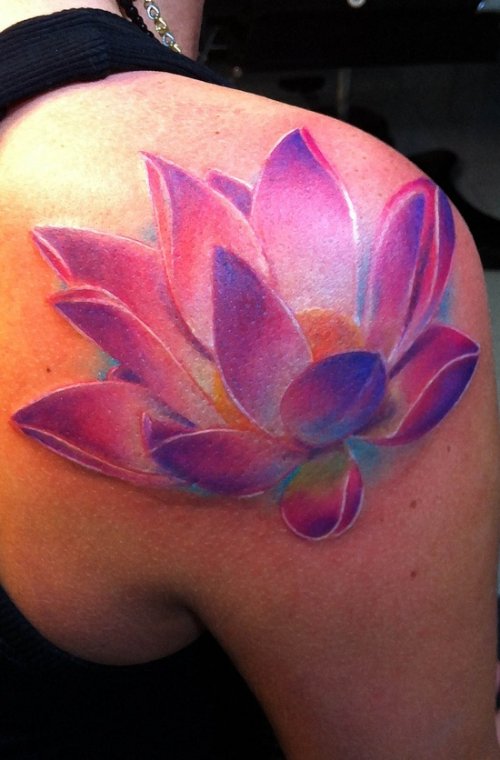 Lotus Tattoo On Right Shoulder