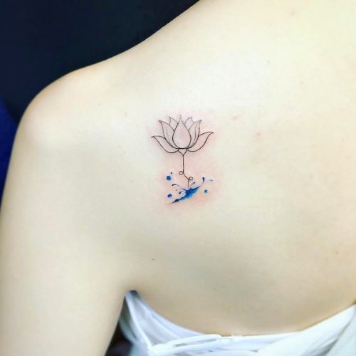Incredible Minimal Lotus Tattoo On back Shoulder