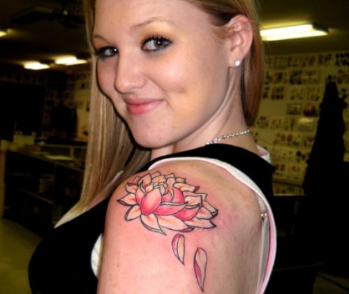 Lotus Flower Tattoo On Left Shoulder