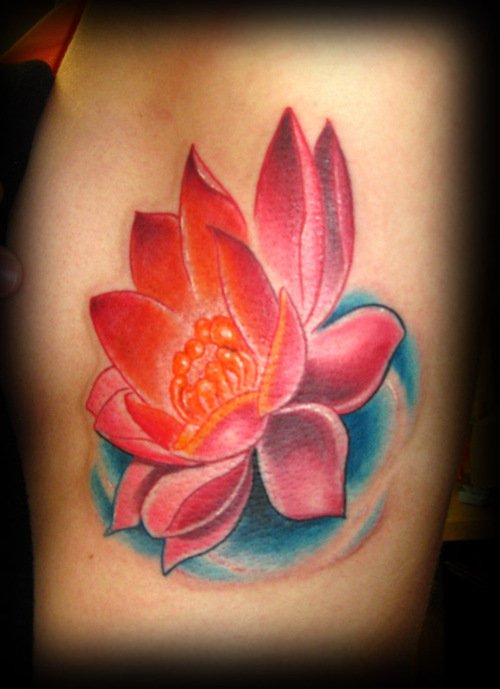 Beautiful Rib Side Lotus Flower Tattoo