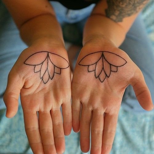 Black Outline Lotus Tattoo On Both Hand Palms