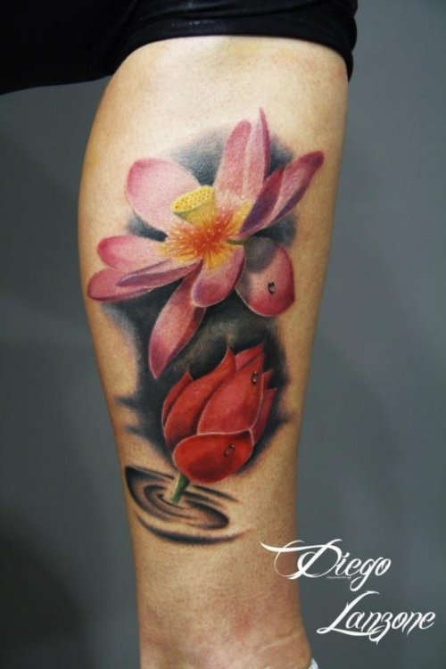 Fine Lotus Tattoo On Leg