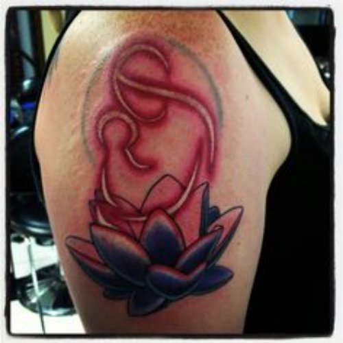 Amazing Colored Lotus Flower Tattoo On Right Shoulder
