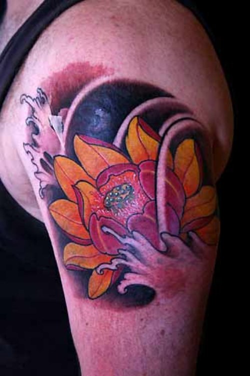 Left Shoulder Lotus Tattoo