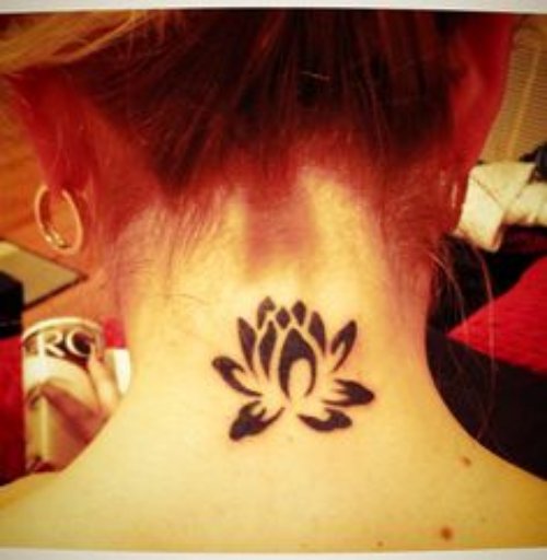 Black Lotus Flower Tattoo on Nape