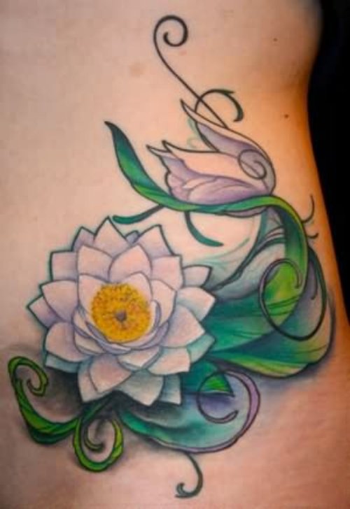 Amazing White Lotus Tattoo On Lowerback
