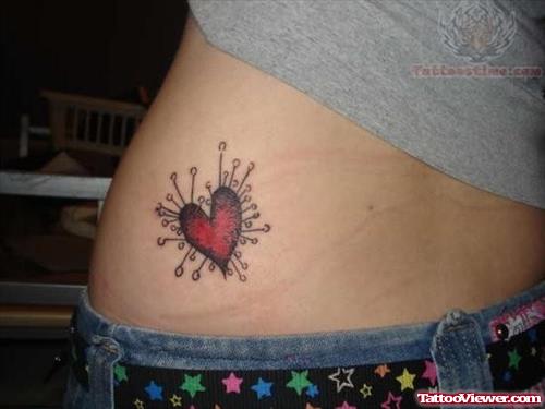 Red Heart Love Tattoo On Hip