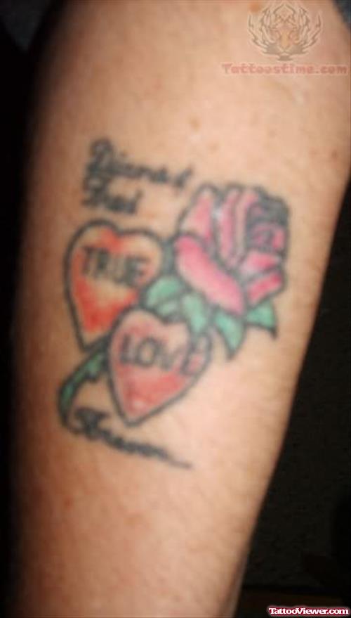 Love Heart And Flower Tattoo