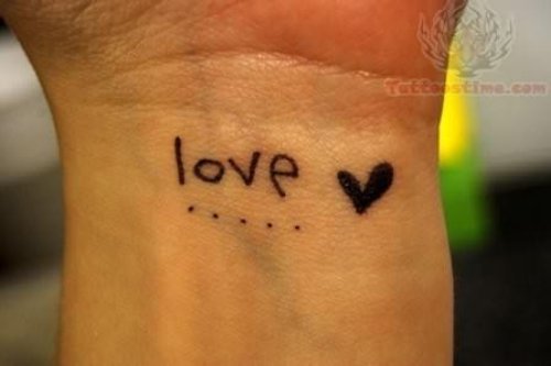 Love and Heart Tattoo On Wrist