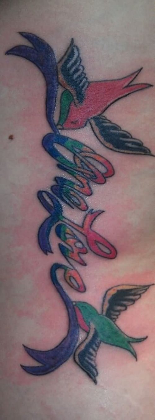Colored Birds And One Love Tattoo