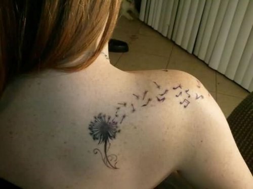 Dandelion Love Tattoo On Right Back Shoulder