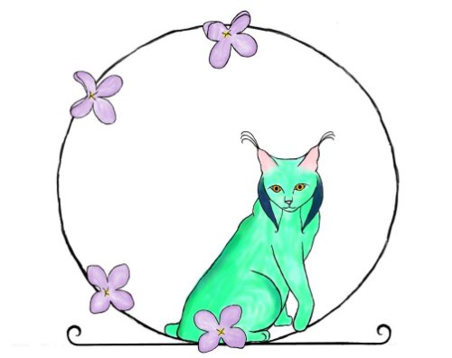 Green Ink Lynx And Flowers Tattoo Design