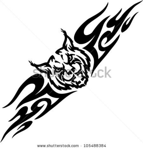 Awesome Tribal Flames and Lynx Head Tattoo Design
