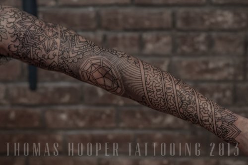 Grey Ink Mandala Tattoo On Full Sleeve