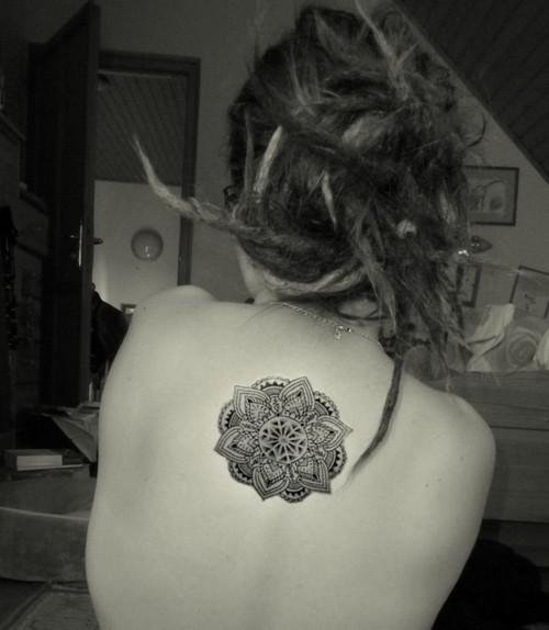 Mandala Flower Tattoo On Girl Upperback