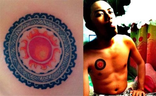 Mandala Tribal Sun Tattoo On Man Chest