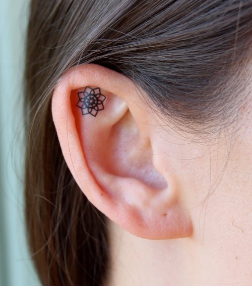 Mandala Flower Tattoo Inside Ear