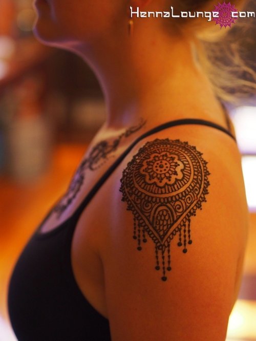 Girl Left Shoulder Mandala Flower Tattoo