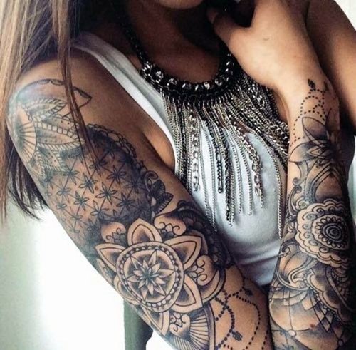 Mandala Full Sleeve Tattoo For Girls