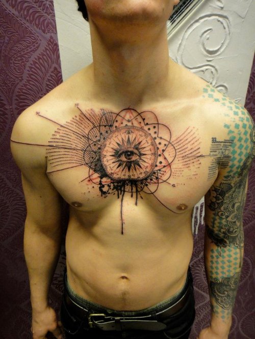 Man Chest Mandala Flower Tattoo