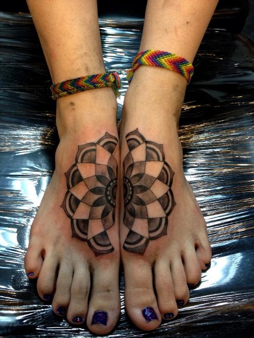 Mandala Flower Tattoo on Feet