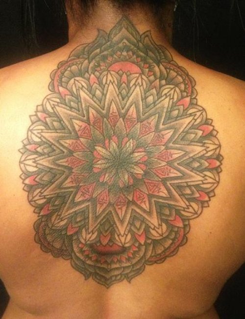 Colored Mandala Tattoos On Back Body
