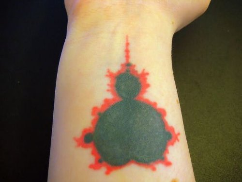 Red And Black Mandelbrot Tattoo On Wrist