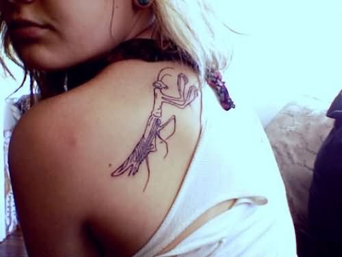 Left BAck Shoulder Mantis Tattoo For Girls