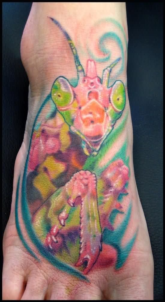 Awesome Right Foot Mantis Tattoo