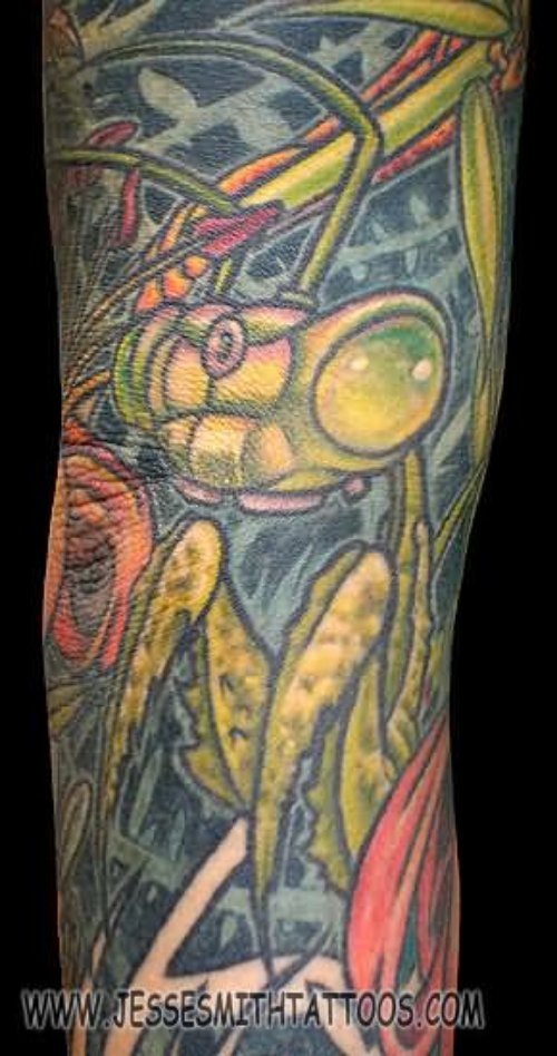 Praying Mantis Tattoo On Sleeve