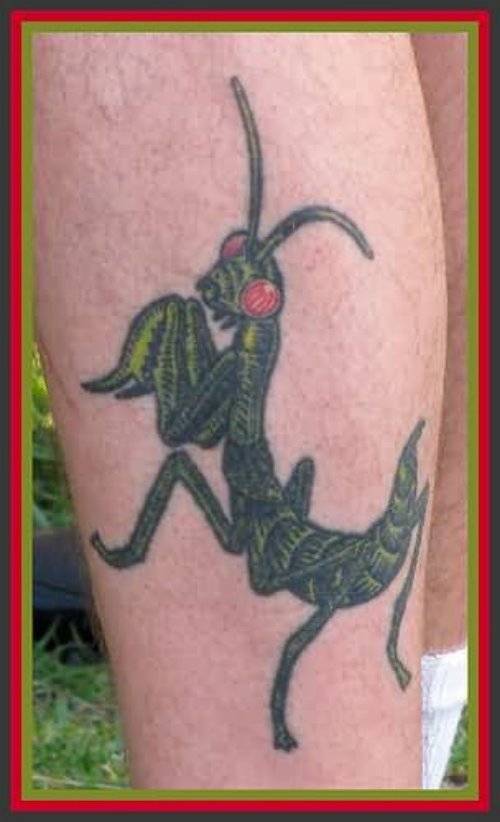 Black And Green Mantis Tattoo