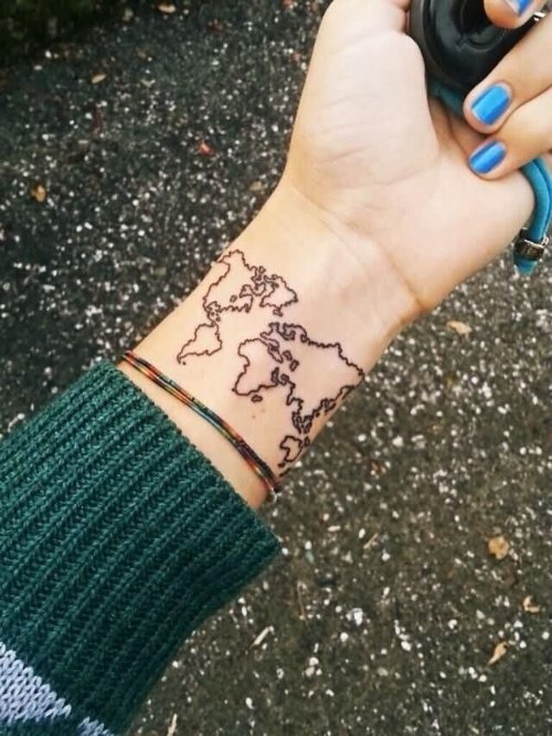 Left Wrist Outline Map Tattoo