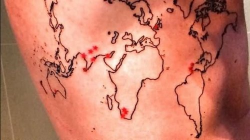Amazing Outline Map Tattoo On Side
