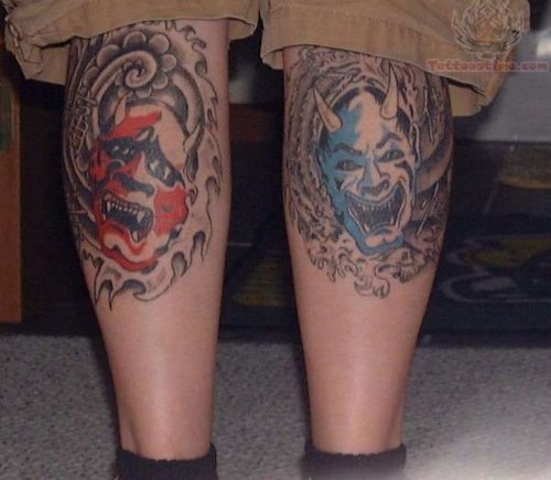 Mask Tattoos On Back Legs