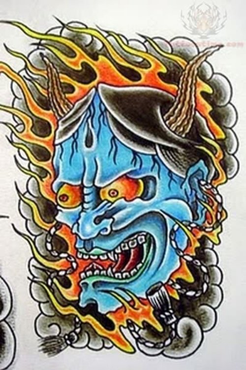 Flaming Mask Tattoo Sample