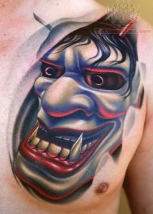 Big Teeth Mask Tattoo on Chest