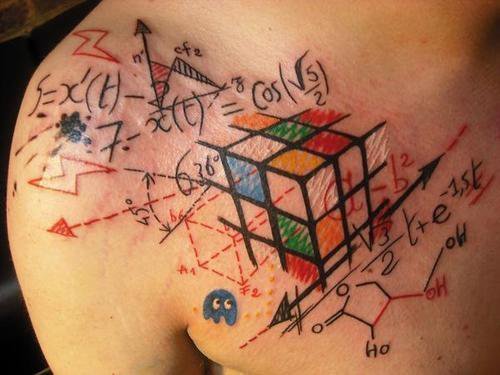 Mathematical Formulas And Square Color Ink Tattoo