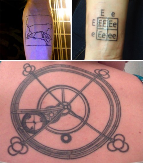 Scientific Math Grey Ink Tattoo On Back