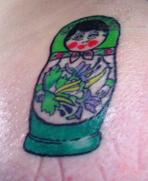 Cute Green Matryoshka Doll Tattoo