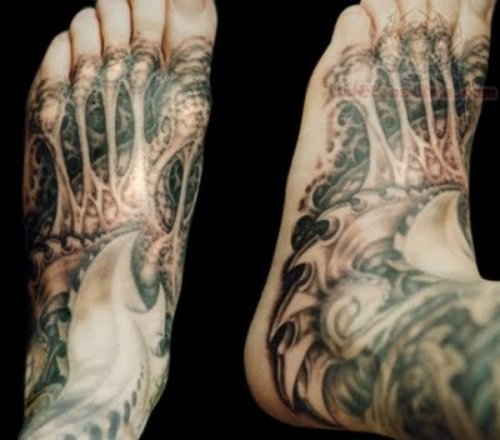 Bio Mechanical Tattoo On Feet