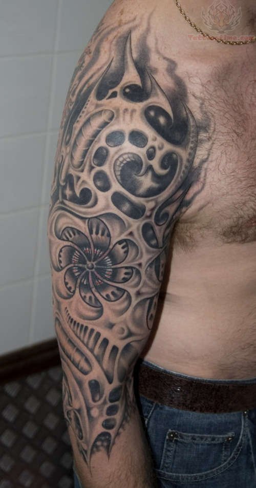 Bio Mechanical Design Tattoo On Men Sleeve