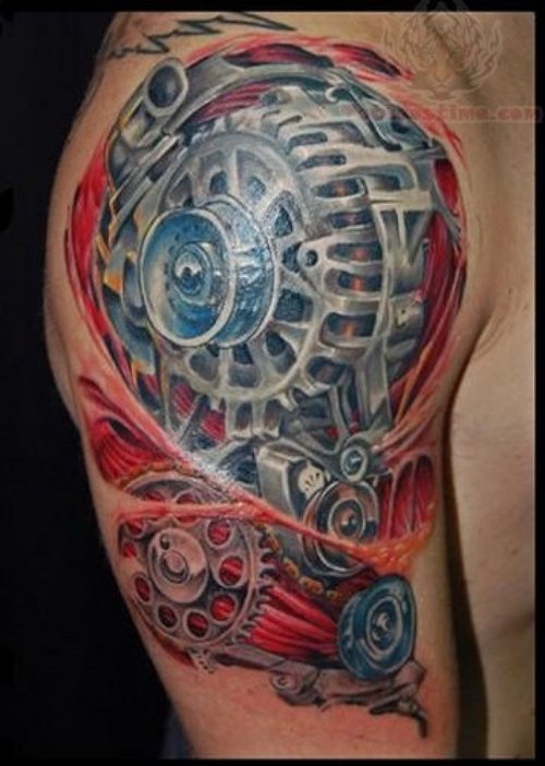 Mechanical Tattoo On Shoulder