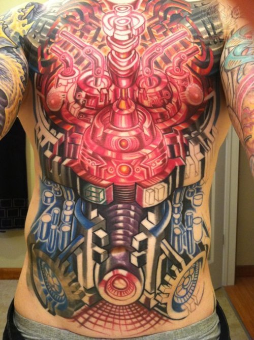 Mechanical Color ink Tattoos On Front