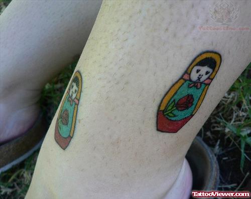 Small Matryoshka Tattoos On Leg