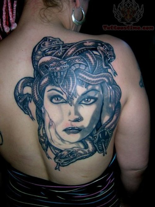 Medusa Large Face Tattoo On Back