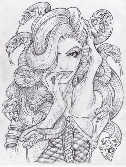Stylish Medusa Girl Tattoo Design