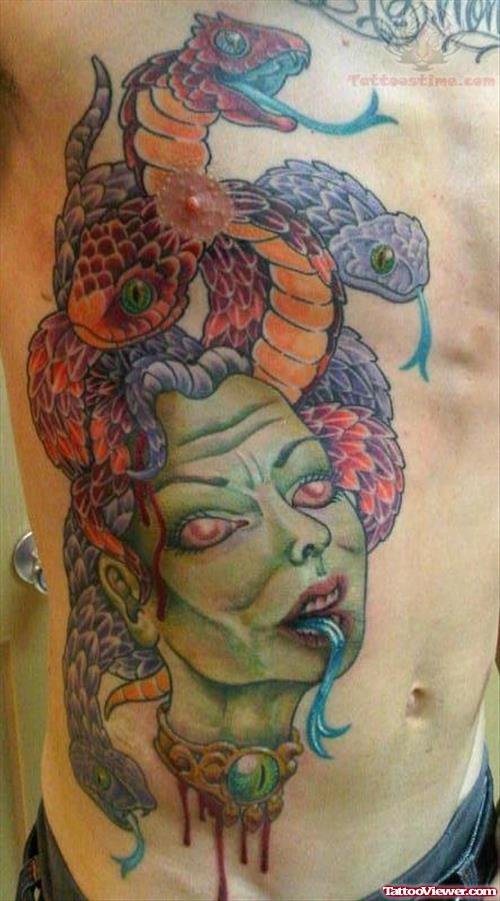 Man Side Rib Medusa Tattoo