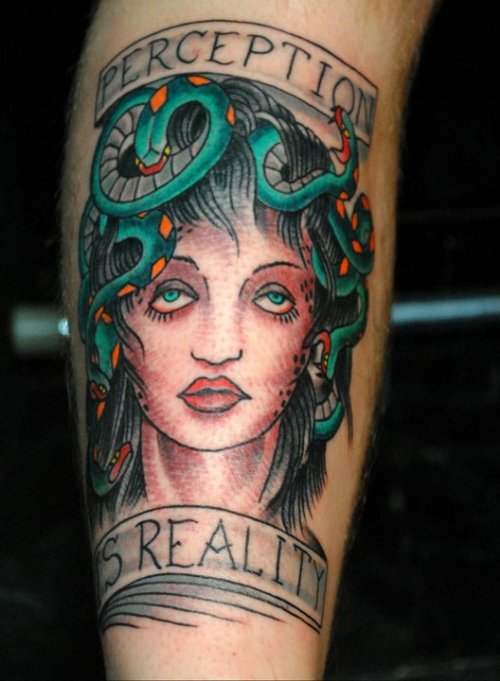 Perception Reality Medusa Tattoo On Leg