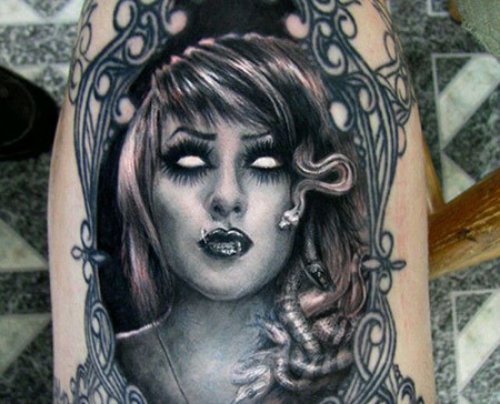 Grey Ink Medusa Tattoo Image